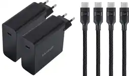 Coolblue BlueBuilt 140W GaN Usb C Oplader Zwart + Usb C Kabel 240W 2m Nylon Zwart Duo Pack aanbieding