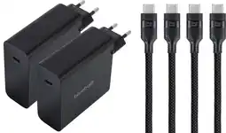 Coolblue BlueBuilt 140W GaN Usb C Oplader Zwart + Usb C Kabel 240W 2m Nylon Zwart Duo Pack aanbieding