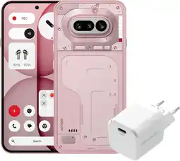 Coolblue Nothing Phone (4a) 256GB Roze 5G + BlueBuilt Oplader met Usb C Poort 45W Wit aanbieding
