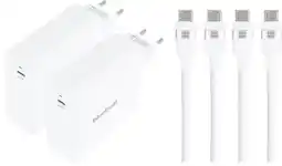 Coolblue BlueBuilt 140W GaN Usb C Oplader Wit + Usb C Kabel 240W 2m Nylon Wit Duo Pack aanbieding