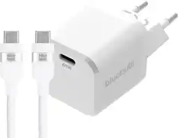 Coolblue BlueBuilt 65W GaN Usb C Oplader Wit + Usb C Kabel 240W 2m Nylon Wit aanbieding