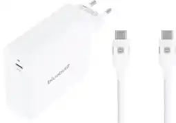 Coolblue BlueBuilt 140W GaN Usb C Oplader Wit + Usb C Kabel 240W 2m Nylon Wit aanbieding