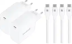 Coolblue BlueBuilt 100W GaN Usb C Oplader Wit + Usb C Kabel 240W 2m Nylon Wit Duo Pack aanbieding