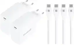 Coolblue BlueBuilt Chargeur 100W GaN USB-C Blanc + Câble USB-C 240W 2m Nylon Blanc Lot de 2 aanbieding