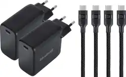 Coolblue BlueBuilt Chargeur 100W GaN USB-C Noir + Câble USB-C 240W 2m Nylon Noir Lot de 2 aanbieding