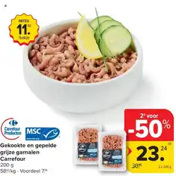Carrefour Gekookte en gepelde grijze garnalen carrefour aanbieding