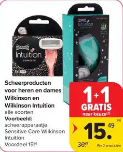 Carrefour Scheerproducten voor Heren en Dames Wilkinson en Wilkinson Intuition aanbieding
