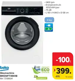 Carrefour Beko Wasmachine BM3WFT4941B aanbieding