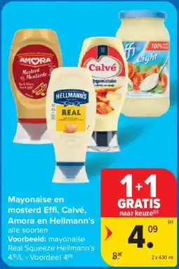 Carrefour Mayonaise en mosterd Effi, Calvé, Amora en Hellmann's aanbieding