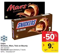 Carrefour IJsjes Snickers, Mars, Twix en Bounty aanbieding
