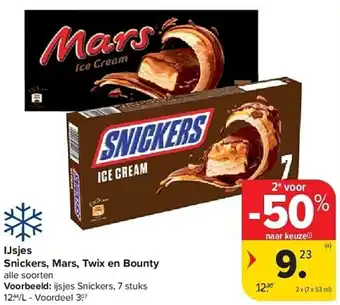 Carrefour IJsjes Snickers, Mars, Twix en Bounty aanbieding