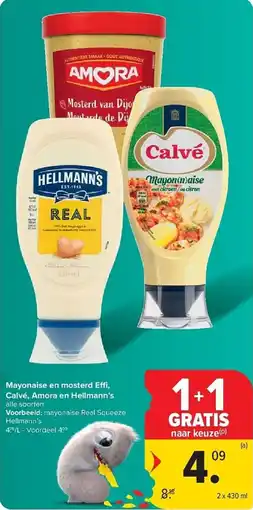 Carrefour Mayonaise en mosterd Effi, Calvé, Amora en Hellmann's aanbieding