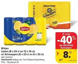 Carrefour Blikjes Lipton en Schweppes aanbieding