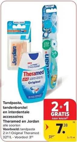 Carrefour Tandpasta, tandenborstel en interdentale accessoires Theramed en Jordan aanbieding