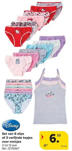 Carrefour Set van 6 slips of 3 verfi jnde topjes voor meisjes aanbieding