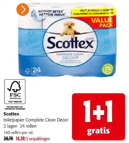 Colruyt Scottex toiletpapier Complete Clean Décor 2 lagen 24 rollen aanbieding
