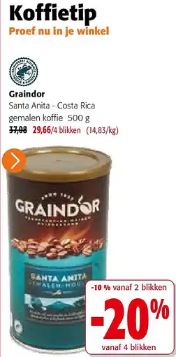 Colruyt Graindor Santa Anita - Costa Rica gemalen koffie 500 g aanbieding