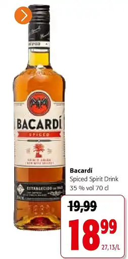 Colruyt Bacardí Spiced Spirit Drink 35 % vol 70 cl aanbieding