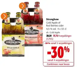 Colruyt Strongbow Gold Apple of Red Berries cider 4,5 % vol 4 x 33 cl aanbieding
