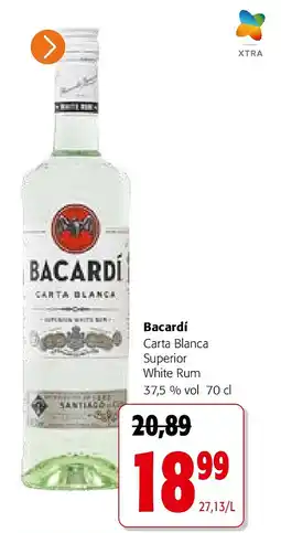 Colruyt Bacardí Carta Blanca Superior White Rum 37,5 % vol 70 cl aanbieding
