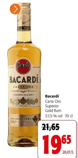 Colruyt Bacardí Carta Oro Superior Gold Rum 37,5 % vol 70 cl aanbieding