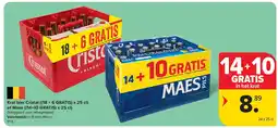 Carrefour Krat bier Cristal ((18 + 6 GRATIS) x 25 cl) of Maes ((14+10 GRATIS) x 25 cl) aanbieding
