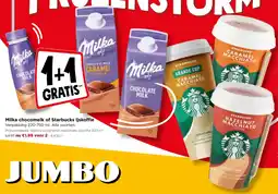 Jumbo Milka chocomelk of Starbucks ijskoffie aanbieding