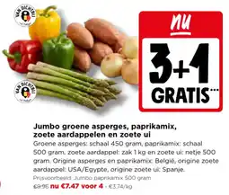 Jumbo Jumbo groene asperges, paprikamix, zoete aardappelen en zoete ui aanbieding