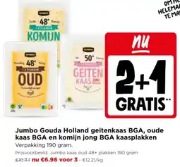 Jumbo Jumbo Gouda Holland geitenkaas BGA, oude kaas BGA en komijn jong BGA kaasplakken aanbieding