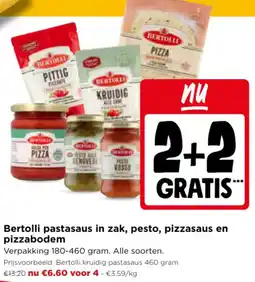 Jumbo Bertolli pastasaus in zak, pesto, pizzasaus en pizzabodem aanbieding