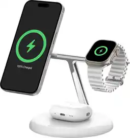 Coolblue Belkin Boost Charge Pro MagSafe en Qi2 3-in-1 Draadloze Oplader 15W met Standaard Wit aanbieding