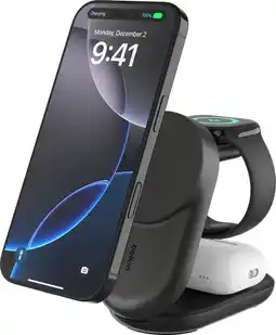 Coolblue Belkin UltraCharge 3-in-1 MagSafe Draadloze Oplader met Standaard Qi2 25W Zwart aanbieding