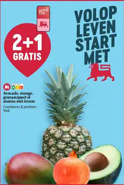Delhaize Avocado, mango, granaatappel of ananas met kroon aanbieding