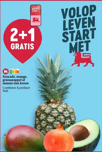 Avocado, mango, granaatappel of ananas met kroon