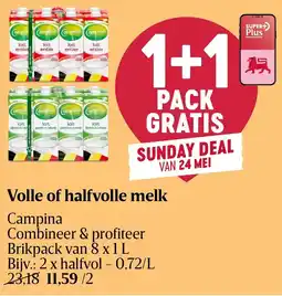 Delhaize Volle of halfvolle melk aanbieding