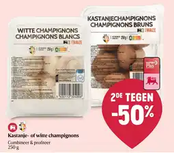 Delhaize Kastanje of witte champignons aanbieding