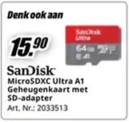 MediaMarkt SanDisk MicroSDXC Ultra A1 Geheugenkaart met SD-adapter aanbieding