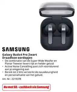 MediaMarkt Samsung Galaxy Buds4 Pro Zwart Draadloze oordopjes aanbieding