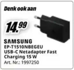 MediaMarkt Samsung EP-T1510NBEGEU USB-C Netadapter Fast Charging 15 W aanbieding