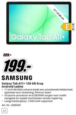 MediaMarkt Samsung Galaxy Tab A11+ 128 GB Gray Android tablet aanbieding