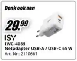 MediaMarkt ISY IWC-4065 Netadapter USB-A/USB-C 65 W aanbieding