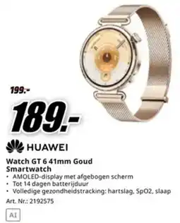 MediaMarkt Huawei Watch GT 641mm Goud Smartwatch aanbieding