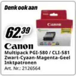 MediaMarkt Canon Multipack PGI-580/CLI-581 Zwart-Cyaan-Magenta-Geel Inktpatronen aanbieding