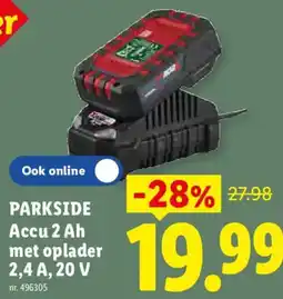 Lidl Parkside Accu 2 Ah met oplader 2,4 A, 20 V aanbieding
