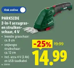 Lidl Parkside 2-in-1 Accugras en Struikschaar, 4 V aanbieding