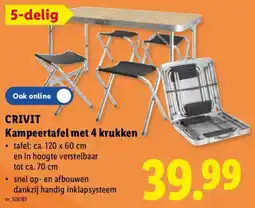 Lidl Crivit Kampeertafel met 4 Krukken aanbieding