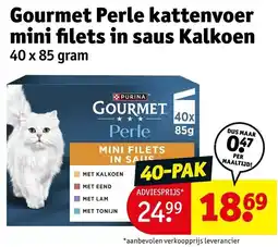 Kruidvat Gourmet Perle kattenvoer mini filets in saus Kalkoen aanbieding