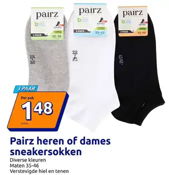 Action Pairz heren of dames sneakersokken aanbieding