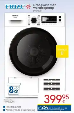 Eldi Friac Droogkast met warmtepomp DKW8201 aanbieding