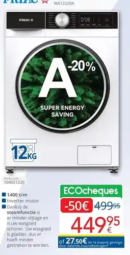 Eldi FRIAC Wasautomaat XXL WA12220A aanbieding